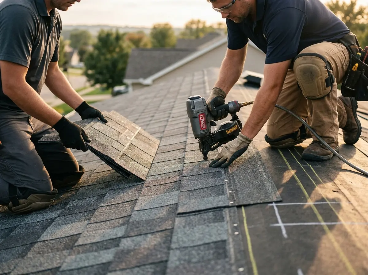 Professional roofer working on a residential roof in Greenacres